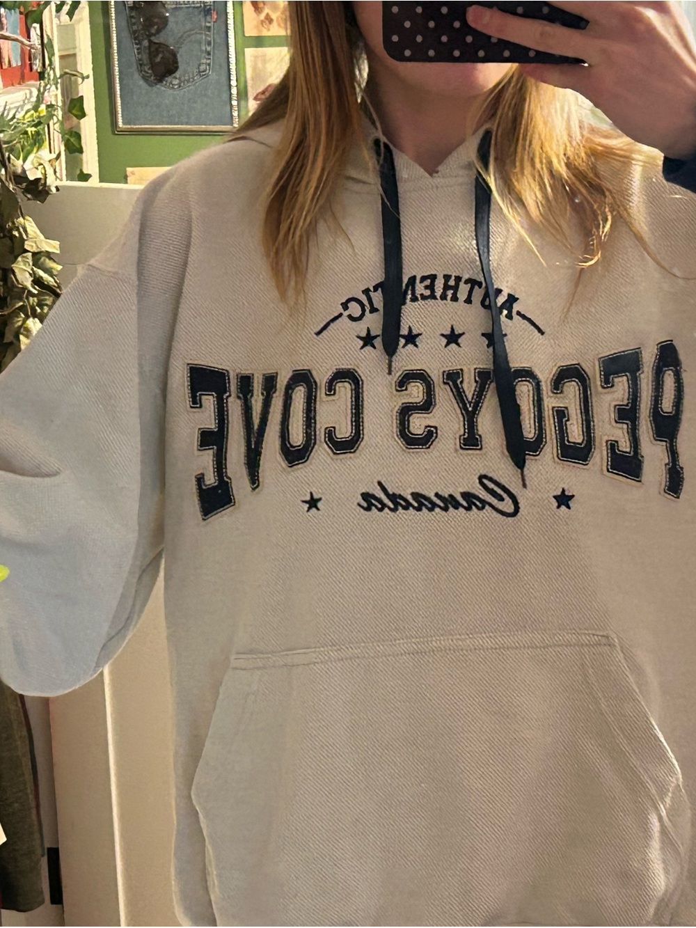 Cream 'Peggy's Cove Canada' Hoodie with Navy Accents